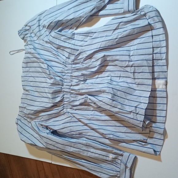 Tibi Blue Stripe Off The Shoulder Fitted Tunic Style Button Down Top A21 - Picture 8 of 8